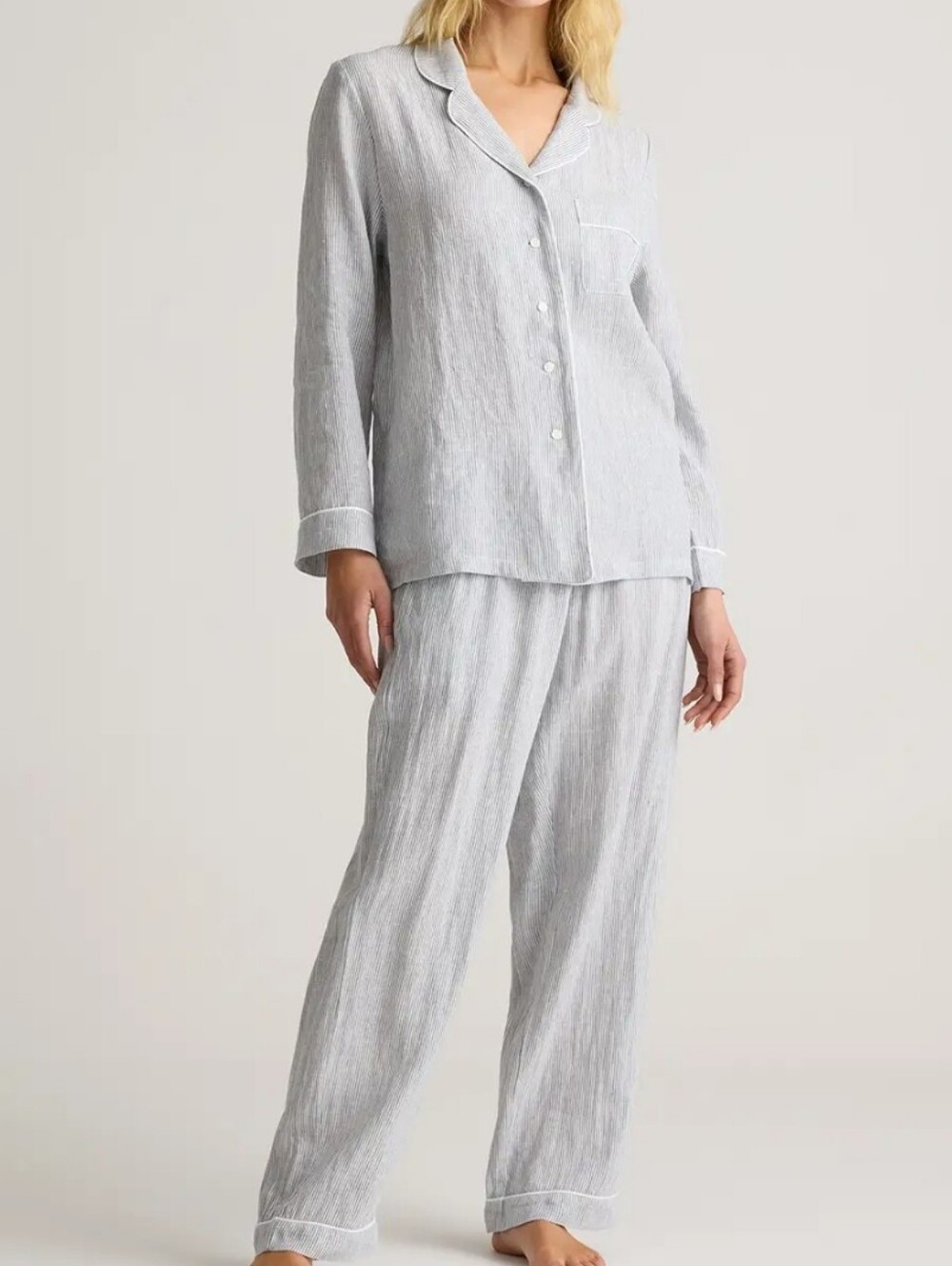 Quince Pajamas PJs Sleepwear Small European Linen Long Sleeve Blue White